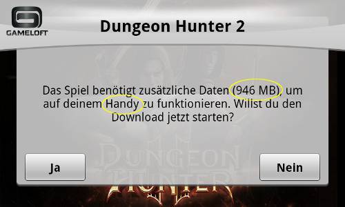 Dungeon Hunter Download Meldung