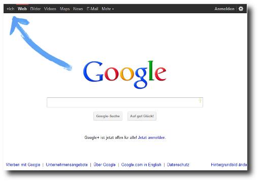 google.de mit Hinweis auf Google Plus