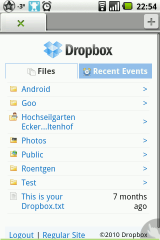 Screenshot m.dropbox.com
